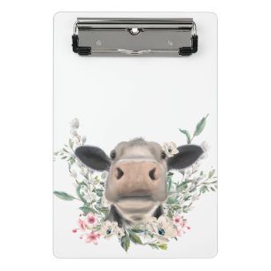 Mini Porte-bloc bisou de nez de vache fleurs aquarelle gris animal