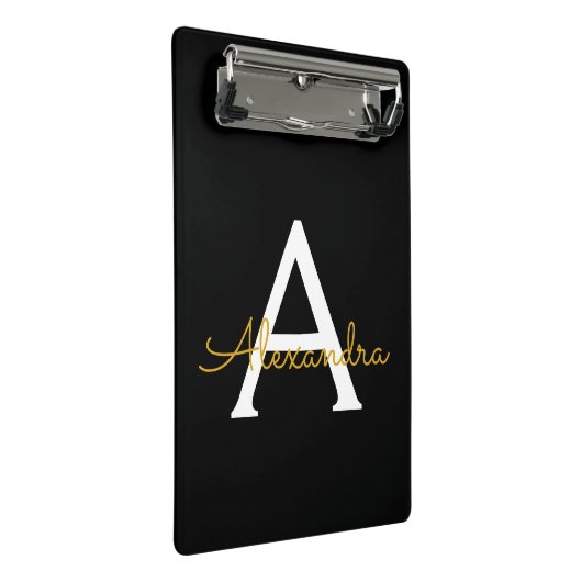 Mini Porte-bloc Black Gold Modern Script Girl Monogramme Nom (Incliné)