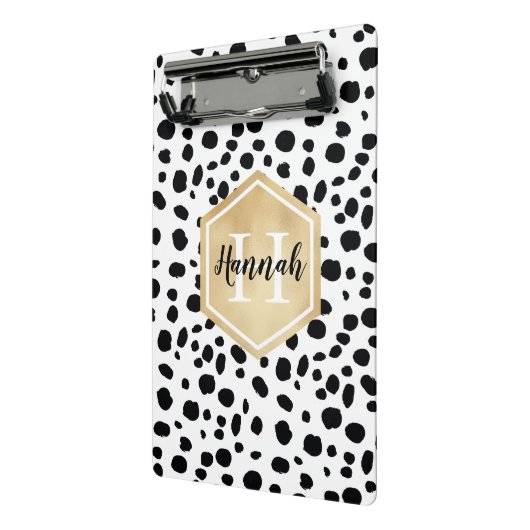 Mini Porte-bloc Black White Spots Motif Gold Monogramme (Angle2)