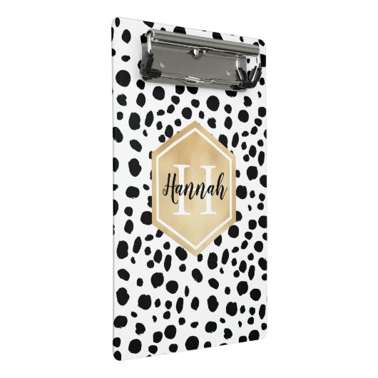 Mini Porte-bloc Black White Spots Motif Gold Monogramme (Incliné)