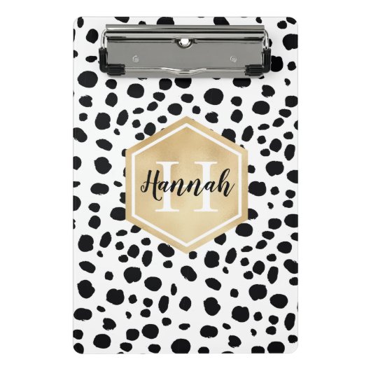 Mini Porte-bloc Black White Spots Motif Gold Monogramme (Devant)