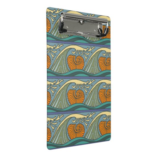 Mini Porte-bloc Blue Ocean Waves Nautilus Seashell Motif Nouveau (Incliné)