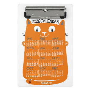 Mini Porte-bloc Calendrier mensuel 2026 Chat orange milieu du sièc