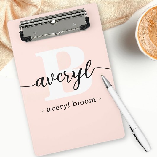 Mini Porte-bloc Calligraphie Monogramme Fille Nom initial Blush Ro