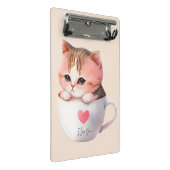 Mini Porte-bloc Chat blanc-rose mignonne dans une tasse de thé (2) (Incliné)