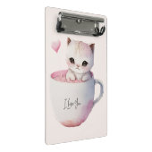 Mini Porte-bloc Chat blanc-rose mignonne dans une tasse de thé (4) (Incliné)
