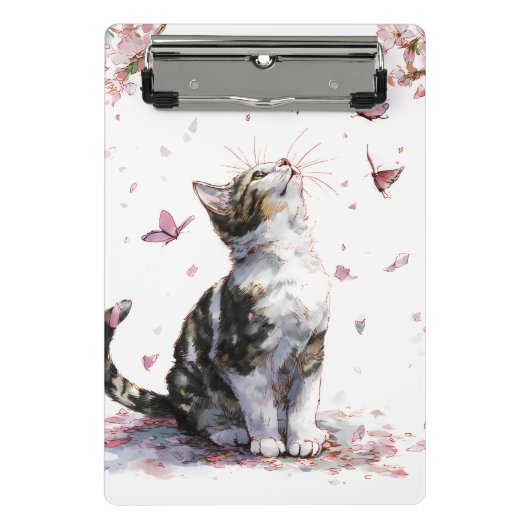 Mini Porte-bloc Chat Fleur de Cerisier et Papillons (10) (Devant)
