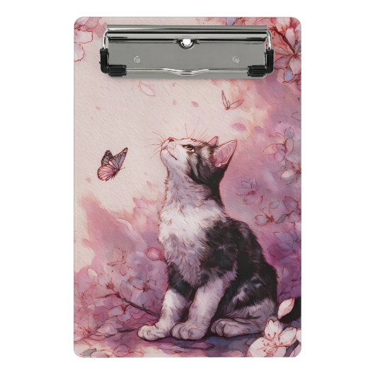 Mini Porte-bloc Chat Fleur de Cerisier et Papillons (2) (Devant)