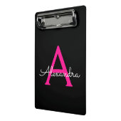 Mini Porte-bloc Chaud rose noir Script Girl Nom du monogramme (Angle2)