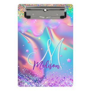 Mini Porte-bloc Chic holographique monogramme de parties scintilla