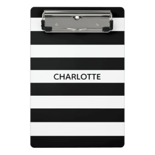 Mini Porte-bloc Chic rayures noir et blanc nom personnalisé monog