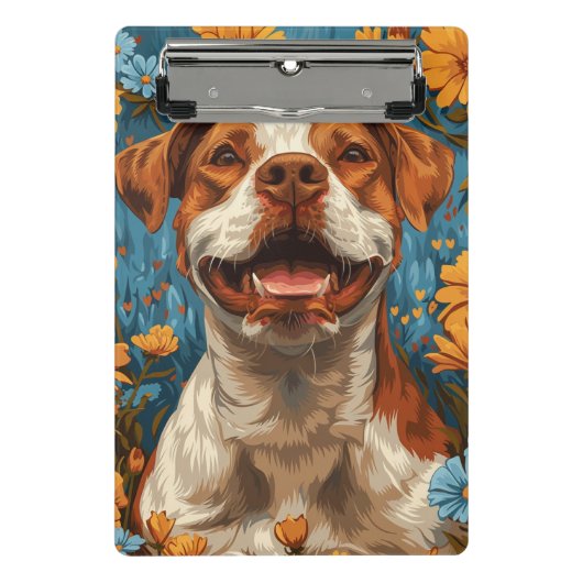 Mini Porte-bloc Chien et fleurs Brown et blancs mignons (Devant)