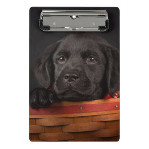 Mini Porte-bloc Chiot noir de labrador retriever dans un panier