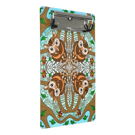 Mini Porte-bloc Chouette tirée à la main Mandala (Incliné)