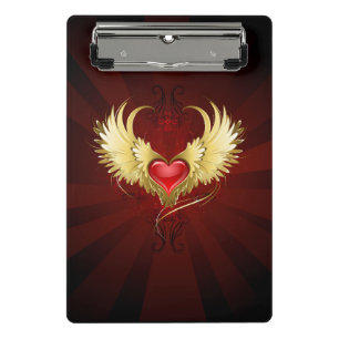 Mini Porte-bloc Coeur rouge avec ailes d'or