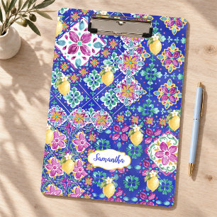 Mini Porte-bloc Collage de Citrus Sicilien Bleu Élégant Rose