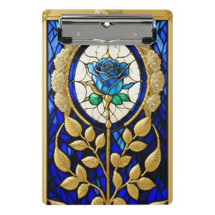 Mini Porte-bloc Conception de Rose Bleue en Verre Cathédrale