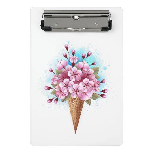 Mini Porte-bloc Cône rose Sakura crème glacée gaufre (Devant)