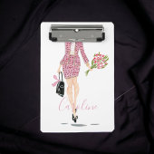 Mini Porte-bloc Costume rose Fleurs de sac noir Femme Chic Mode