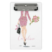 Mini Porte-bloc Costume rose Fleurs de sac noir Femme Chic Mode (Devant)