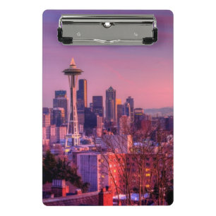 Mini Porte-bloc Coucher du soleil derrière l'horizon de Seattle d