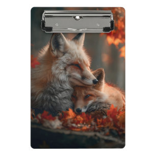 Mini Porte-bloc Couple de renards roux attendrissant dans les feui