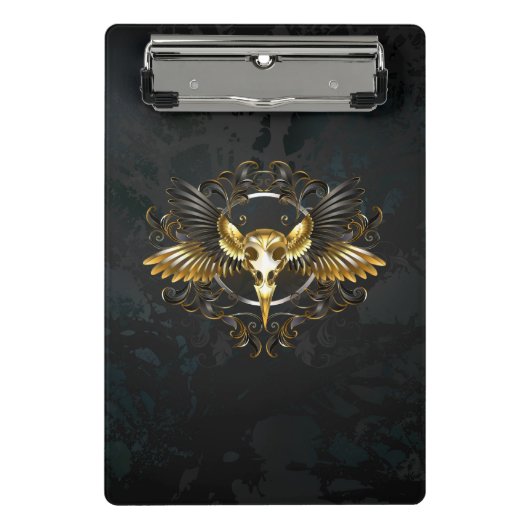Mini Porte-bloc Crâne d'oiseaux dorés sur arrière - plan noir (Devant)