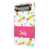 Mini Porte-bloc Crayons et rayures jaunes sur blanc (Angle2)