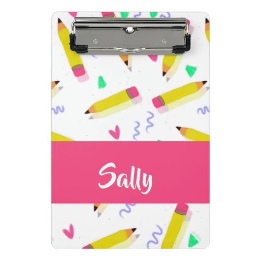 Mini Porte-bloc Crayons et rayures jaunes sur blanc (Devant)