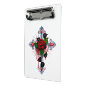 Mini Porte-bloc Croix d'argent avec une rose rouge (Angle2)