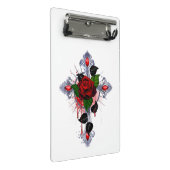 Mini Porte-bloc Croix d'argent avec une rose rouge (Incliné)