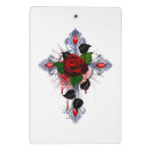 Mini Porte-bloc Croix d'argent avec une rose rouge (Dos)