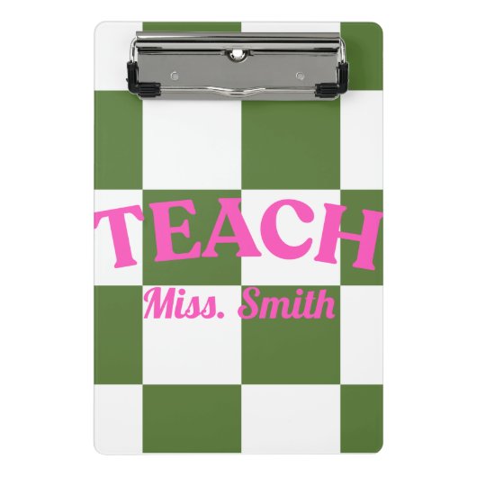 Mini Porte-bloc Customizable Green Checkered Teacher Clipboard  (Devant)
