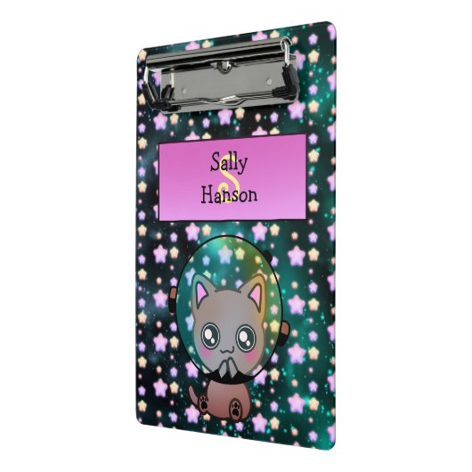 Mini Porte-bloc Cute Chat dans l'espace Flottant avec des étoiles (Angle2)