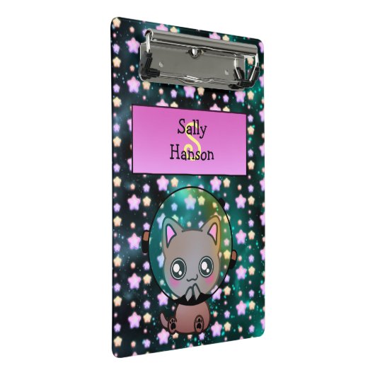 Mini Porte-bloc Cute Chat dans l'espace Flottant avec des étoiles (Incliné)