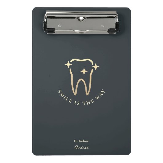 Mini Porte-bloc Dentiste moderne Doré dent bleu foncé gris (Devant)