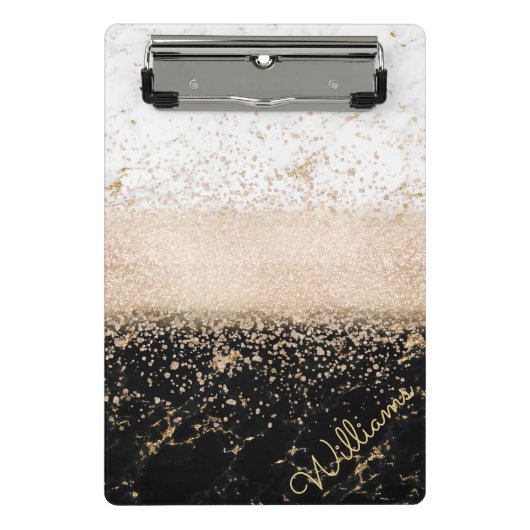 Mini Porte-bloc Design élégant en marbre de confetti rose en or (Devant)