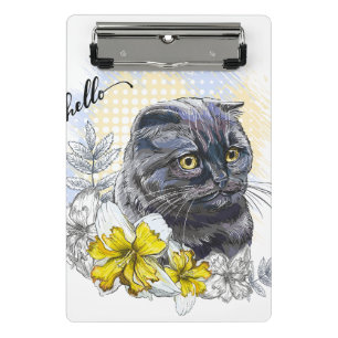 Mini Porte-bloc Dessin à la main d'un chat britannique noir drôle