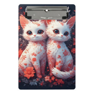 Mini Porte-bloc Deux chatons blancs et fleurs
