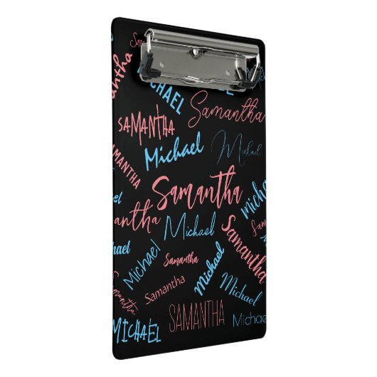 Mini Porte-bloc Deux noms couples motif monogramme bleu rose clair (Incliné)