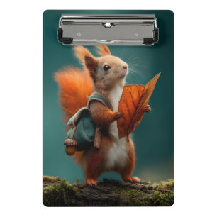 Mini Porte-bloc Écureuil avec sac à dos et feuille d'automne