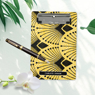 Mini Porte-bloc Elégant Motif Peacock Jaune Art Déco