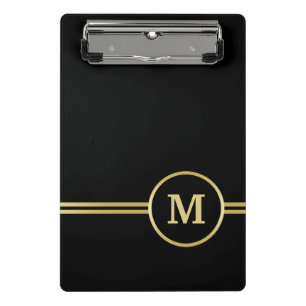 Mini Porte-bloc Élégant or Monogramme personnalisé sur noir