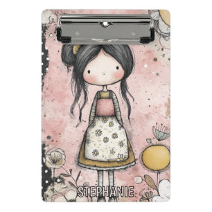 Mini Porte-bloc Fille Fantaisiste Aquarelle aux Accents Floraux (8