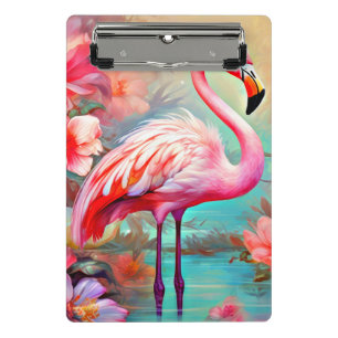 Mini Porte-bloc Flamants roses dans un lac avec des fleurs-20231
