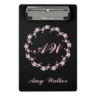 Mini Porte-bloc Fleur de cerisier rose Monogramme Feminine Florale