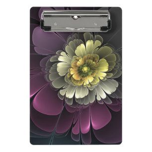Mini Porte-bloc Fleur fractale grise et pourpre moderne abstraite