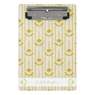 Mini Porte-bloc Fleur vintage sur fond rayé jaune moutarde
