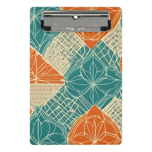 Mini Porte-bloc Fleurs abstraites sarcelle, orange et chamois (Devant)