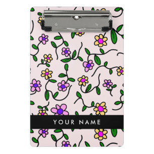 Mini Porte-bloc Fleurs colorées, Arrière - plan rose, Noir